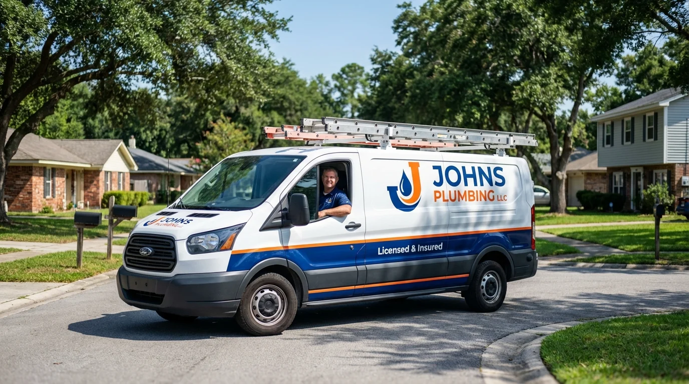 Johns Plumbing LLC service van in Lancaster, NY