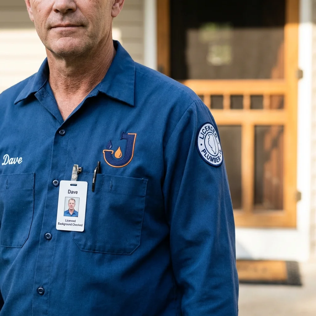 Licensed plumber showing ID badge in Lancaster, NY