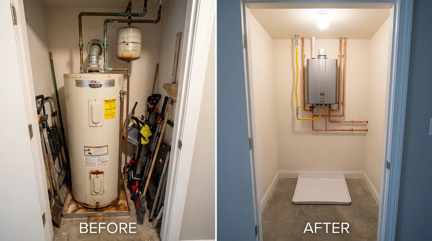 Tank water heater versus wall-mounted tankless unit comparison for Lancaster, NY homeowners